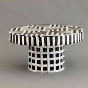 Black and White Geometric Pattern Bone Inlay Cake Stand