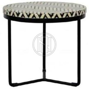 Black and White Geometric Pattern Bone Inlay End Table