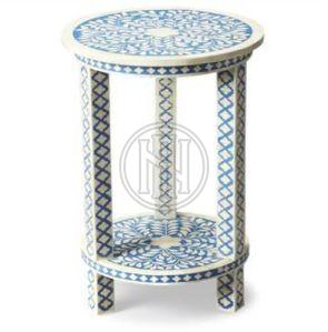 Blue and White Floral Bone Inlay Pedestal Table