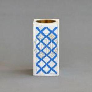 Blue and White Geometric Bone Inlay Candle Holder