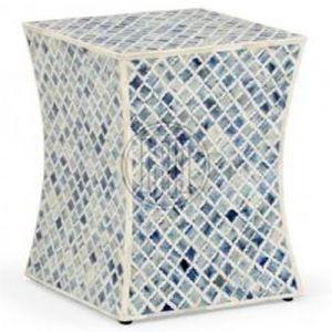 Blue and White Mosaic Inlay End Table with Tapered Sides