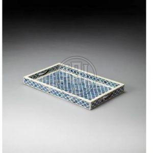 Blue Geometric Lattice Bone Inlay Tray