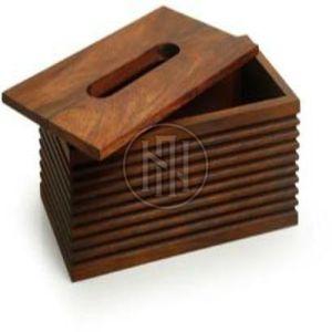 Brown Wooden Ribbed Tissue Box Holder