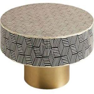 Modern Round Coffee Table with Geometric Inlay and Gold Base