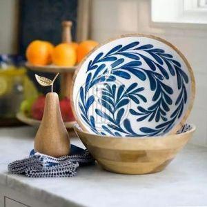 Deep Natural Wood Serving Bowl