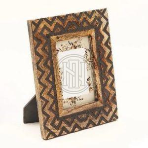Hand Carved Zigzag Pattern Wood Photo Frame