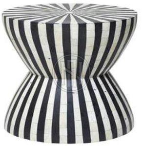 Hourglass Shaped End Table with Black and White Striped Inlay
