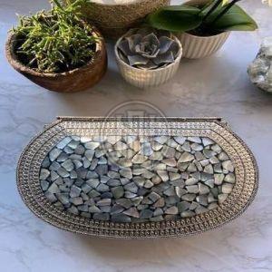 Iridescent Mosaic Inlay Metal Clutch