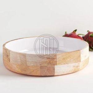 Large Natural Wood Shallow Bowl Platter