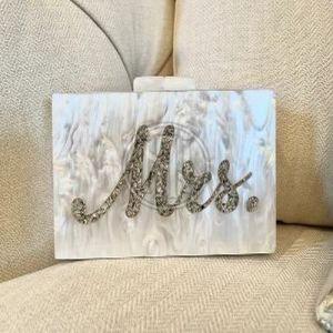 Marbled White Mrs Rhinestone Embellished Clutch