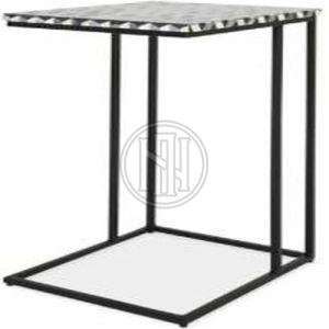 Modern C-Shape End Table with Hammered Silver Top and Black Metal Base