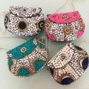 Mosaic Inlay Half Moon Clutches