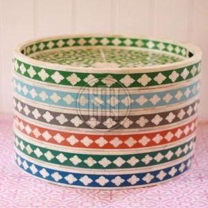 Multi Tiered Round Bone Inlay Tray