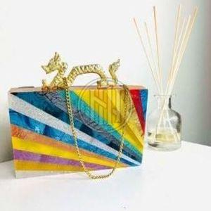 Multicolor Resin Inlay Clutch with Dragon Handle