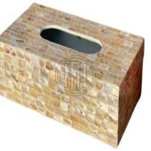 Natural Tone Shell Inlay Rectangular Tissue Box Holder