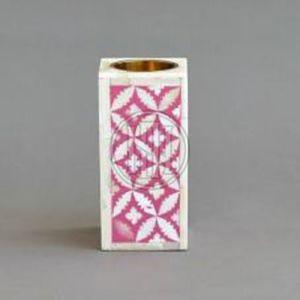 Pink and White Floral Geometric Bone Inlay Candle Holder