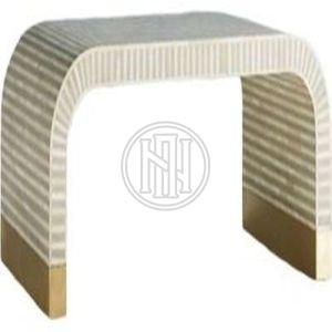 Rectangular Waterfall Coffee Table with White Striped Inlay and Gold Base Accents