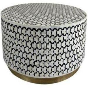 Round Coffee Table with Black & White Starburst Geometric Inlay and Gold Base