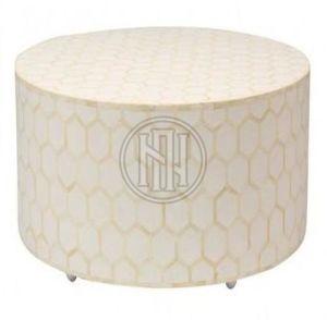 Round Coffee Table with Off-White Hexagonal Inlay