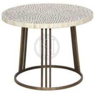 Round Coffee Table with Textured White Top and Bronze Metal Legs