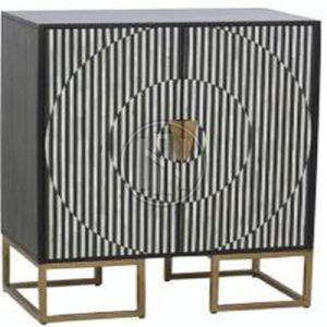 White and Cream Floral Pattern Bone Inlay Nightstand with Two Drawers