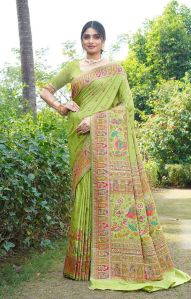 1403 Light Green Pure Silk Saree with Pashmina Design