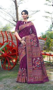 1403 Purple Pure Silk Saree with Pashmina Design