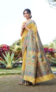 1403 Yellow Pure Silk Saree with Pashmina Design