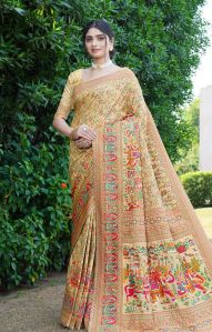 1404 Beige Pure Silk Saree with Pashmina Design