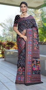 1404 Black Pure Silk Saree with Pashmina Design
