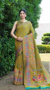 1404 Mehandi Green Pure Silk Saree with Pashmina Design
