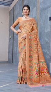 1404 Peach Pure Silk Saree with Pashmina Design