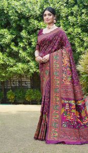 1404 Purple Pure Silk Saree with Pashmina Design