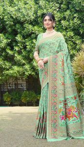 1404 Sea Green Pure Silk Saree with Pashmina Design