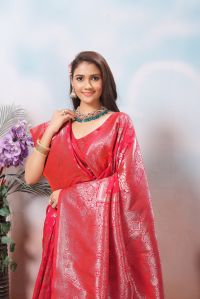 9732 Hot Pink Jari Work Weaving Banarasi Soft Silk Saree