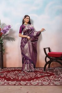 9732 Purple Jari Work Weaving Banarasi Soft Silk Saree