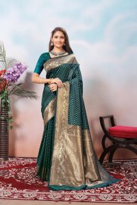 9726 Green Jari Work Weaving Banarasi Soft Silk Saree