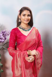 9726 Hot Pink Jari Work Weaving Banarasi Soft Silk Saree