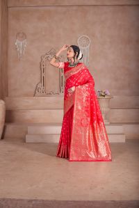 9733 Red Jari Work Weaving Banarasi Soft Silk Saree
