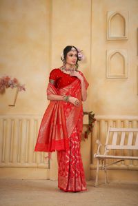 9734 Red Jari Work Weaving Banarasi Soft Silk Saree