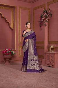 9735 Purple Jari Work Weaving Banarasi Soft Silk Saree