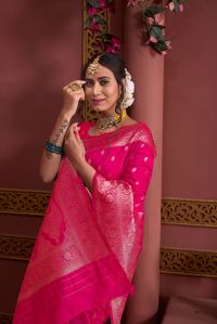 9735 Rani Pink Jari Work Weaving Banarasi Soft Silk Saree