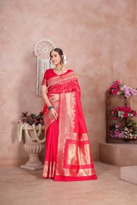 9736 Red Jari Work Weaving Banarasi Soft Silk Saree