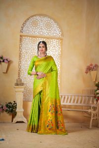 9739 Parrot Green Paithani Silk Saree