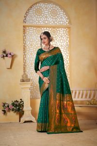 9740 Dark Green Paithani Silk Saree
