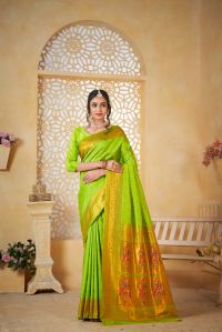 9740 Parrot Green Paithani Silk Saree