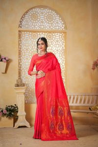 9740 Vibrant Reddish Paithani Silk Saree