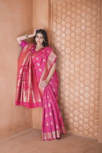 9776 Bright Magenta Jari Work Weaving Banarasi Soft Silk Saree