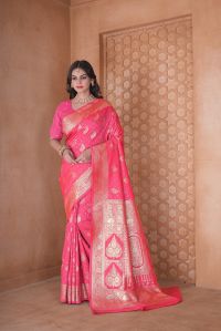 9776 Rani Pink Jari Work Weaving Banarasi Soft Silk Saree