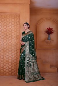9778 Dark Green Jari Work Weaving Banarasi Soft Silk Saree